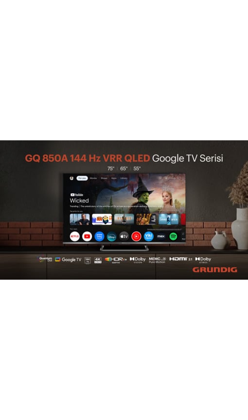 GRUNDIG 65 GQ 850A 65 inç 165 Ekran Uydu Alıcılı Google TV Smart 4K Ultra HD 144 Hz QLED TV