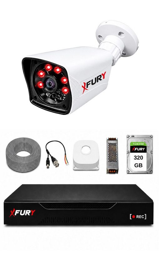 FURY 1 Kameralı 2MP 1080P Full HD 6 Atom LED Gece Görüşlü 320 GB HDD 5525 Güvenlik Kamera Seti Beyaz
